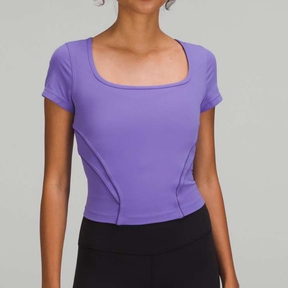 Lululemon Square Neck‎ Mesh and Nulu Yoga T-Shirt Charged Indigo Size 10